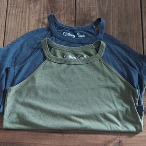 Glittering South Raglan High Neck Tank Set in Olive & Navy